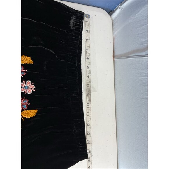 New $180 Ivy Jane size M midi Skirt Black Velvet floral Embroidered BOHO FALL - Picture 4 of 10